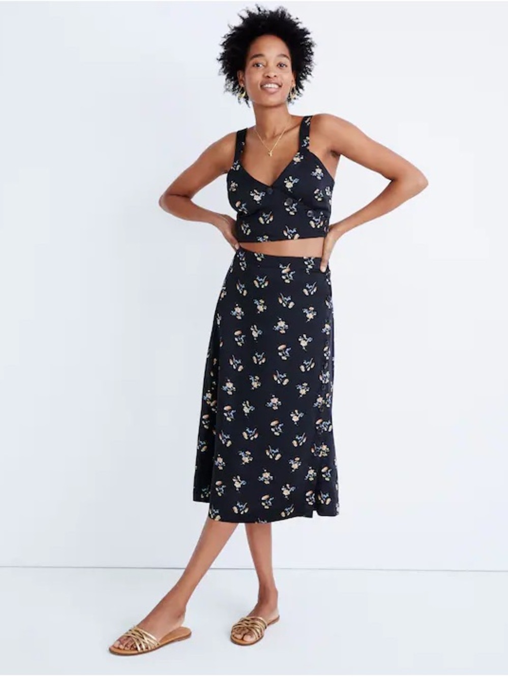 Madewell Black Floral Midi Skirt - Size 4